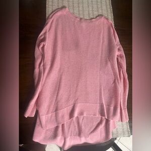 Lou & Grey Sweater Small Pink Open Knit Lightweight Sweater Top Hi Low Hem